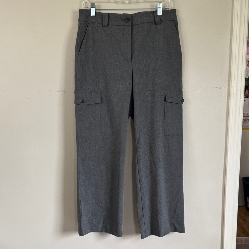 LOFT Gray Wide Leg Cargo Trousers Petite 8 High Rise Workwear Chic